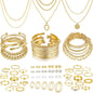 FAXHION 68 Pcs Gold Jewelry Set for Women with 7 Necklace, 17 Bracelet, 5 Hoop Earrings, 15 Stud Earrings, 24 Knuckle Rings for Women Jewelry Set for Women Gift