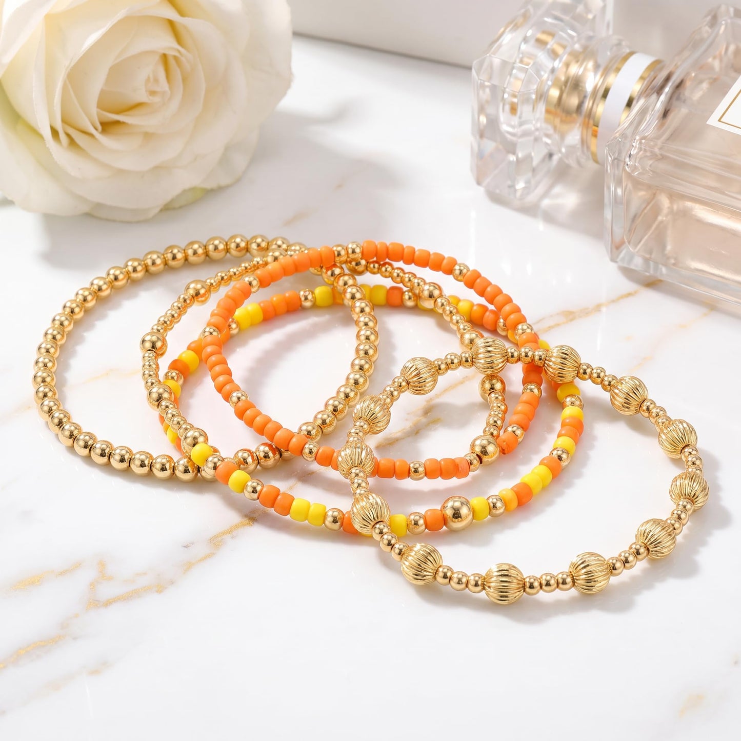 14K Gold Plated Pearl Beaded Cross Bracelets Stack Set for Women,Stretch Boho Colorful Christian Beads Ball Jewelry Friendship Summer Trendy Gift