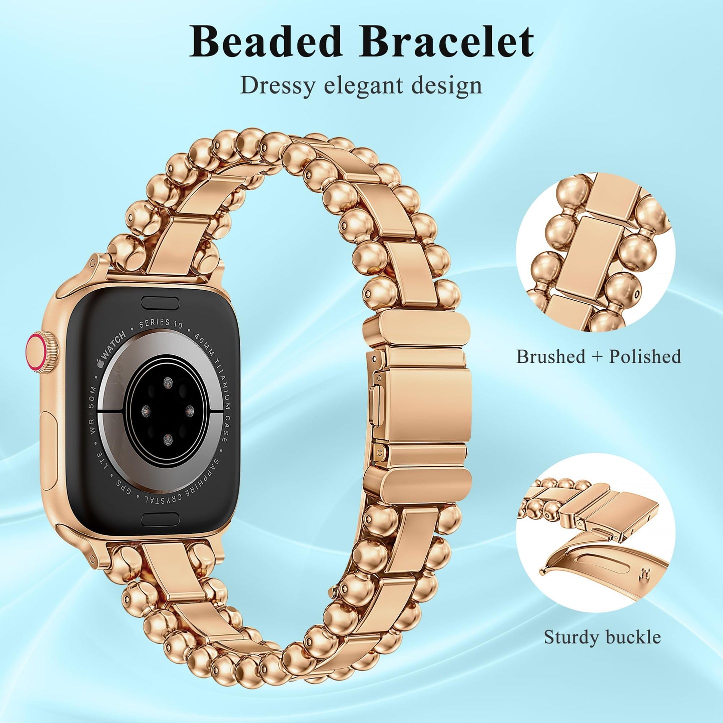 TOYOUTHS Beaded Bracelet Compatible with Apple Watch Bands 38/40/41/42/44/45/46/49mm Women, Dressy Fancy Stainless Steel Metal Elegant Jewelry Strap for iWatch Series 11 10 9 8 7 6 5 4 Ultra/SE 3 2 1
