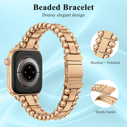 TOYOUTHS Beaded Bracelet Compatible with Apple Watch Bands 38/40/41/42/44/45/46/49mm Women, Dressy Fancy Stainless Steel Metal Elegant Jewelry Strap for iWatch Series 11 10 9 8 7 6 5 4 Ultra/SE 3 2 1