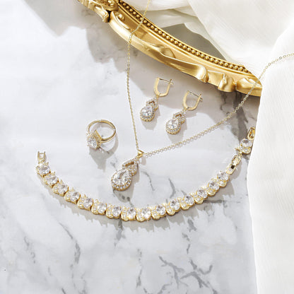 BriLove Wedding Jewelry Set for Women Bride Bridesmaid | Gorgeous Cubic Zirconia Teardrop Necklace Earrings Bracelet Adjustable Ring Jewelry Gift for Birthday/Anniversary