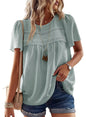 Falechay Womens Summer Tops Crewneck Short Sleeve Shirts Casual Chiffon Blouses Flowy Lace Hem Boho Clothing Trendy 2026