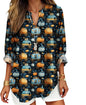 Womens Bohemian Print Tunic Top Cotton Blend V Neck Long Sleeve Loose Fit Casual Blouse for Summer Beach Vacation