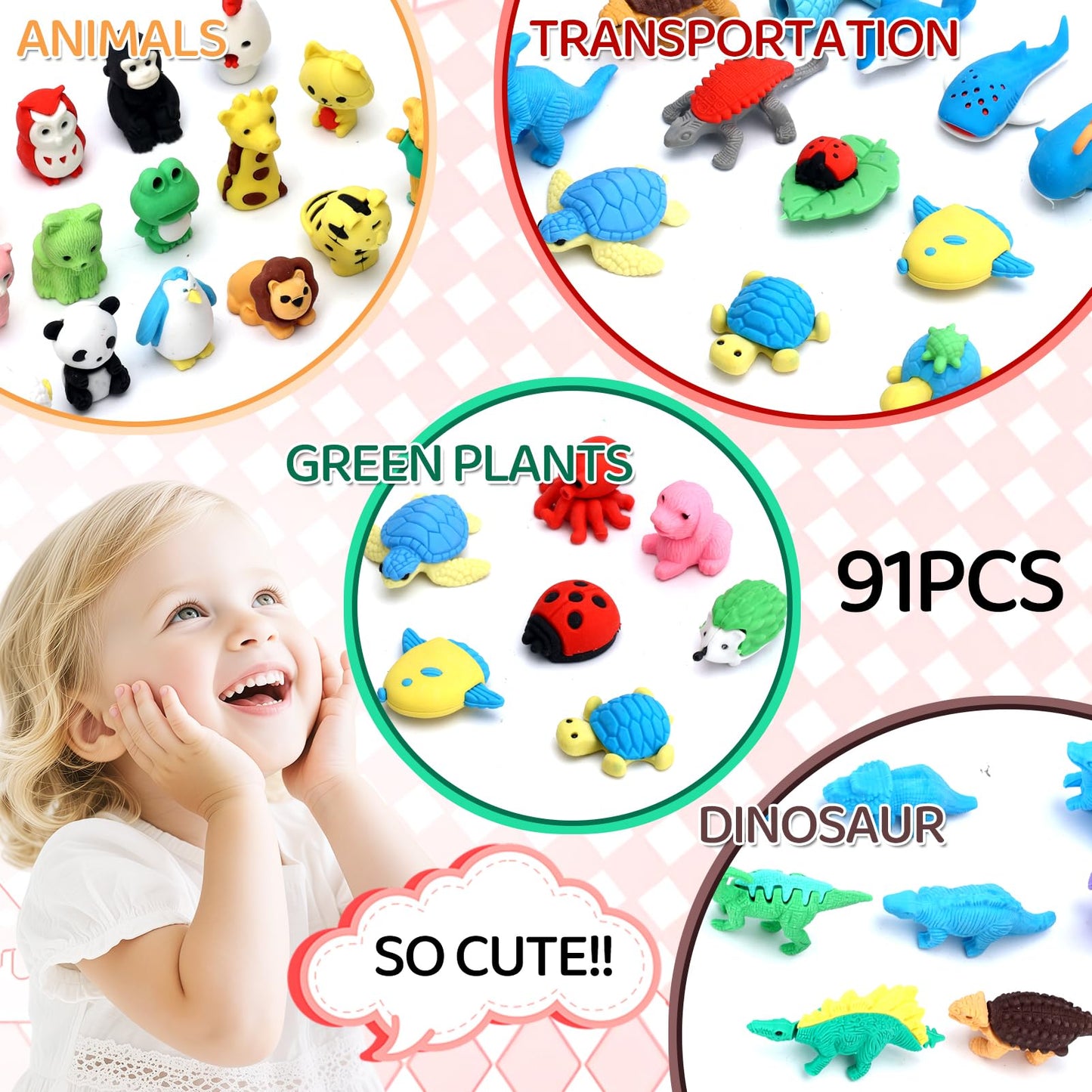 URSKYTOUS 60Pcs Animal Erasers Desk Pets for Kids,Classroom Prizes | Bulk Puzzle Erasers Toys,Party Favors,Back to School,Treasure Chest,Goodie Bag Stuffers,Easter Egg Fillers,Stocking Stuffers