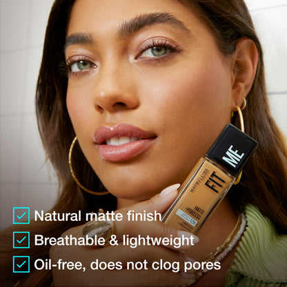 Maybelline Fit Me Matte + Poreless Liquid Oil-Free Foundation Makeup, Mocha, 1 Count (Packaging May Vary)
