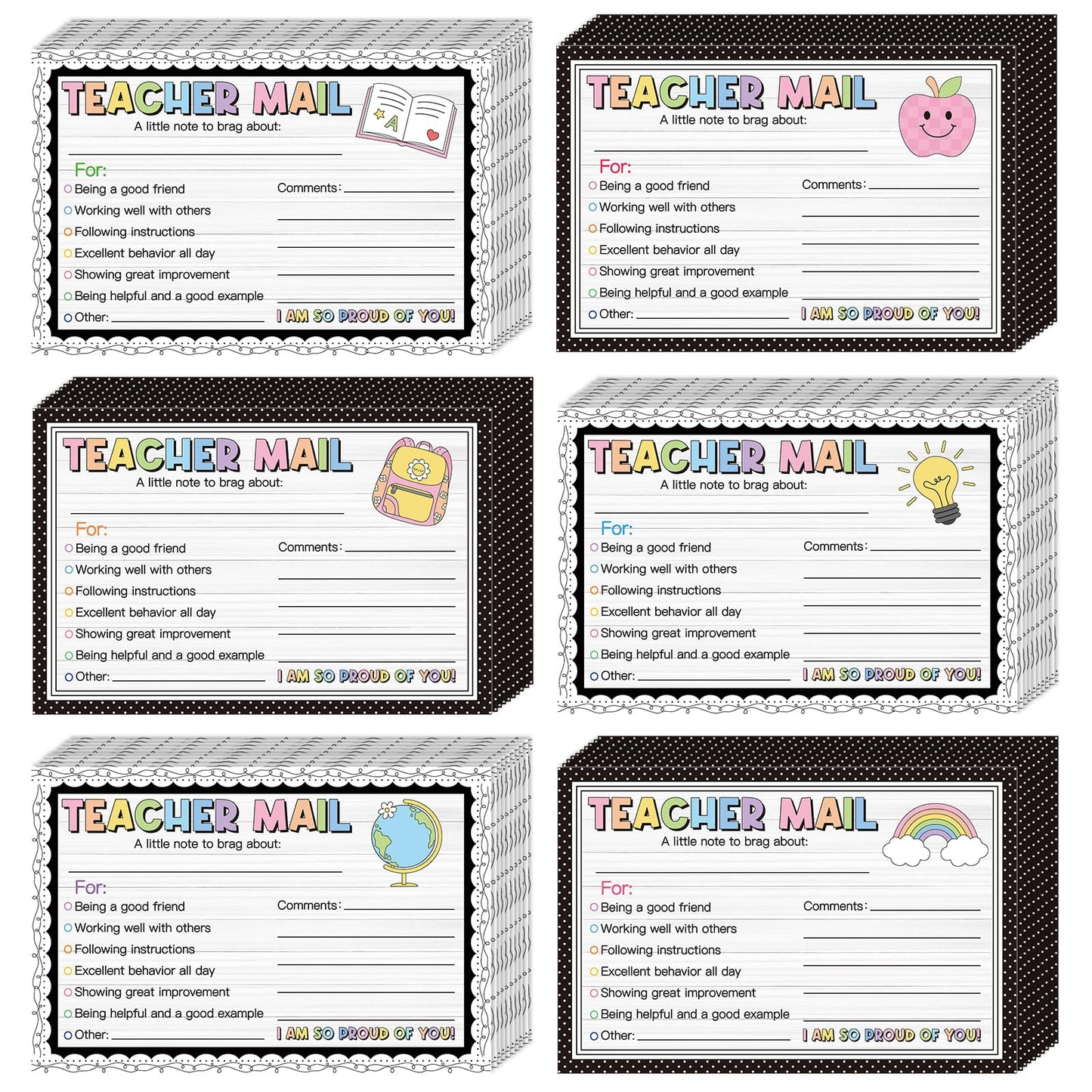 60Pcs Teacher Mail Notes to Parents, Boho Happy Mail from Teacher, Brag Cards for Students Behavior Classroom Must Haves to Send Home for Preschool Kindergarten Elementary School Supplies (Boho)