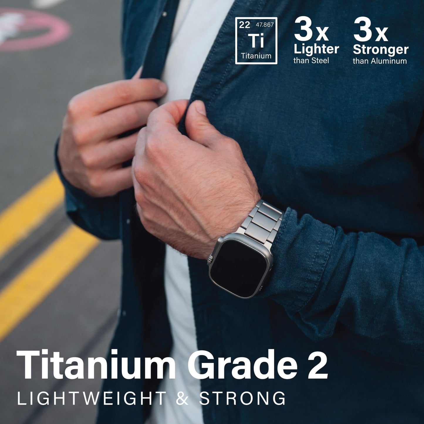 KORDIZ Titanium Watch Band T01 Max - Fits Apple Watch ULTRA 3 & ULTRA 2/1 (49mm) - Adjustable Titanium Apple Watch Band with Secure Clasp - Premium Color Matching Band (T01 Max | ULTRA Silver)