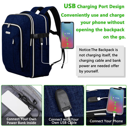 Travel Carry On 17.5" Laptop Expandable Backpack for Men Women, Personal Item Bag Waterproof Airline Approved with USB Charging Hole 3 Packing Cubes, Large Weekender Daypack Business Luggage Suitcase
