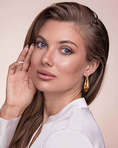 SNGIA Long Oval Chunky Dangle 18K Gold Plated Hoops with Colored Resin Gemstone Statement Earrings for Women, (Green, Brown, Light blue, Dark Blue), Bold Drop Handmade Exaggerated Irregular Trendy Bohemian Jewelry Gifts, Unique Dangling Teardrop Baroque S