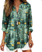 Womens Bohemian Print Tunic Top Cotton Blend V Neck Long Sleeve Loose Fit Casual Blouse for Summer Beach Vacation