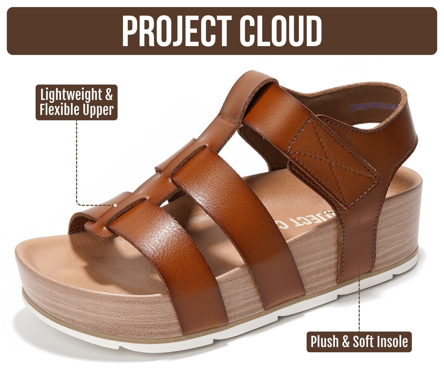 Project Cloud Platform Sandals Women – Strappy Wedges with Comfortable Plush & Soft Insole – Lightweight & Non Slip Platform Sandals for Women 2026