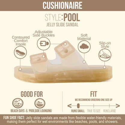 CUSHIONAIRE Pool Slides for Women Water Resistant Double Buckle Adjustable Slip-On Womens Sandals for Beach Shower Casual Wear