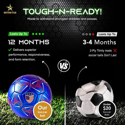 Western Star Soccer Ball USA - Official Match Grade Soccer Balls - Youth & Adult - Attractive and Durable Design - World Cup