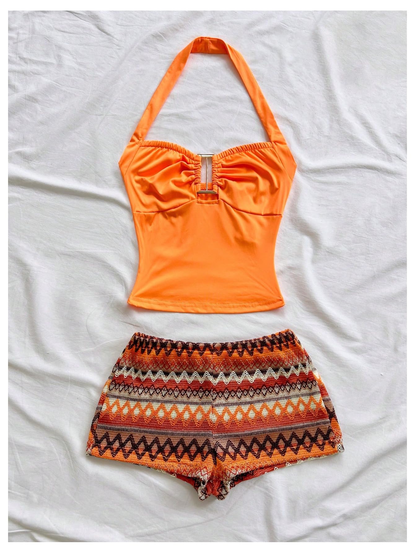 SOLY HUX Women's Summer 2 Piece Outfits Striped Crochet Halter Top Mini Shorts Set Beach Vacation Y2K Sets