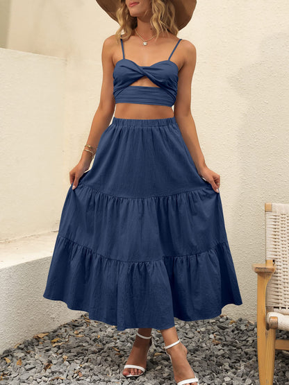 ANRABESS Women’s Summer Boho Flowy Swing Tiered A-Line Maxi Skirt 2026 Fashion Trendy Elastic Waist Pleated Long Beach Dress