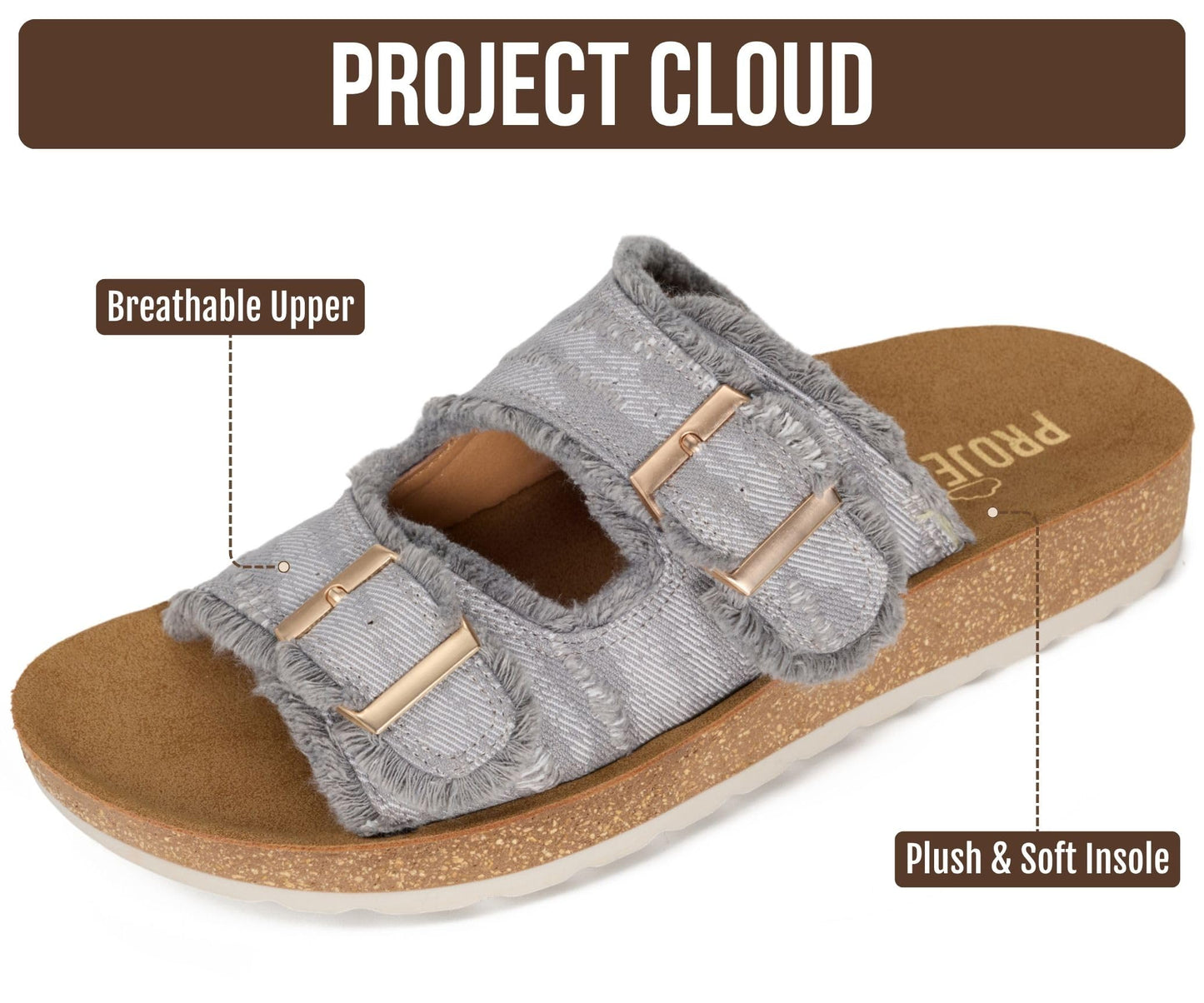 Project Cloud Comfortable Womens Sandals Platform Sandals for Women (Light) | Lightweight Plush Soft Insole Buckle Non Slip Durable Fashion Frayed Footwear Casual Beach Summer Everyday Style All Day Wear