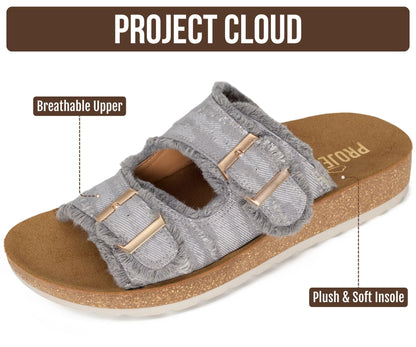Project Cloud Comfortable Womens Sandals Platform Sandals for Women (Light) | Lightweight Plush Soft Insole Buckle Non Slip Durable Fashion Frayed Footwear Casual Beach Summer Everyday Style All Day Wear