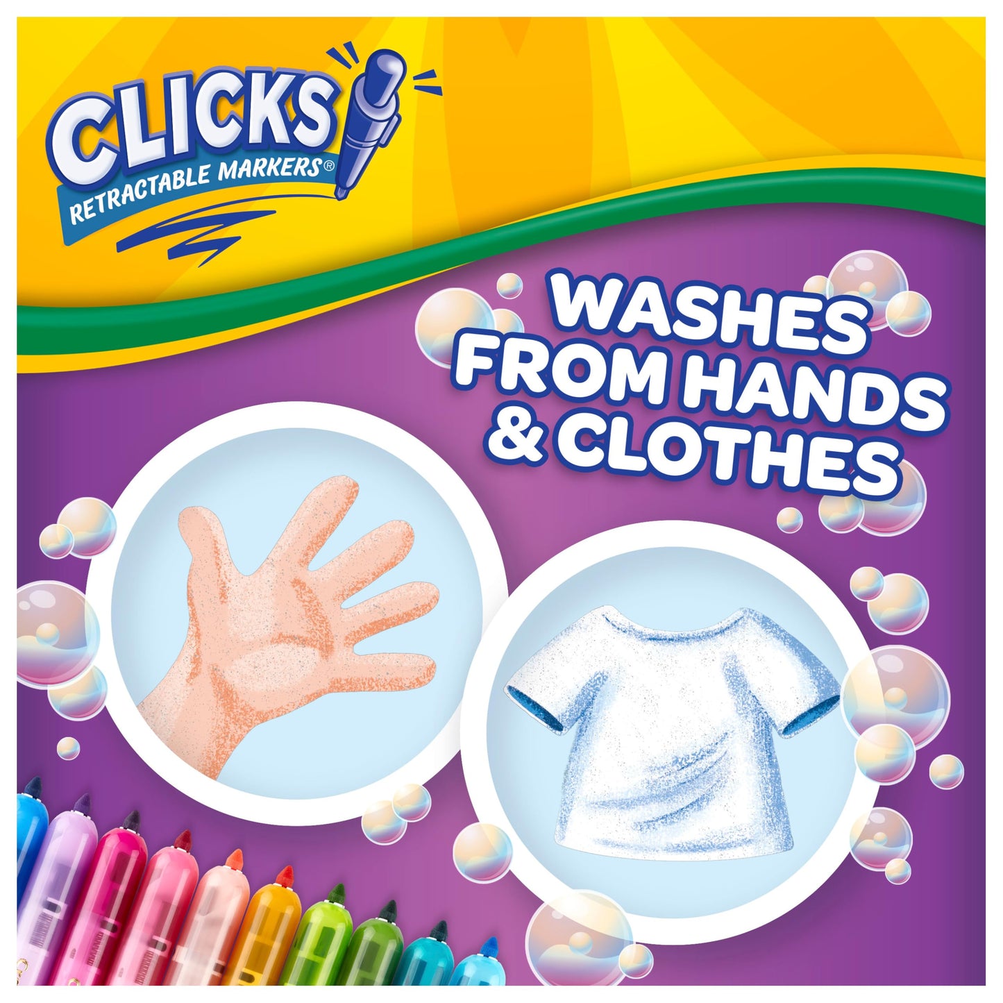 Crayola Clicks Retractable Tip Markers (10ct), Washable Cone Tip Art Marker Set, Cute Aesthetic School Supplies, Classroom Must Haves, Ages 3+