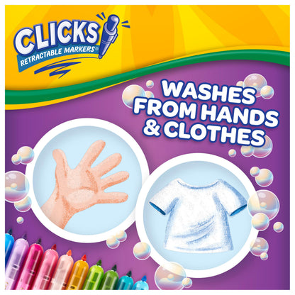 Crayola Clicks Retractable Tip Markers (10ct), Washable Cone Tip Art Marker Set, Cute Aesthetic School Supplies, Classroom Must Haves, Ages 3+