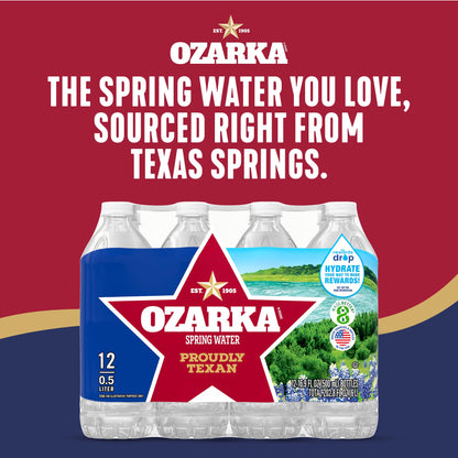 Ozarka Texas Spring Water Bottles, 12 Pack - Still Drinking Water with Naturally Balanced Minerals for a Crisp Clean Taste - 12 Fl Oz