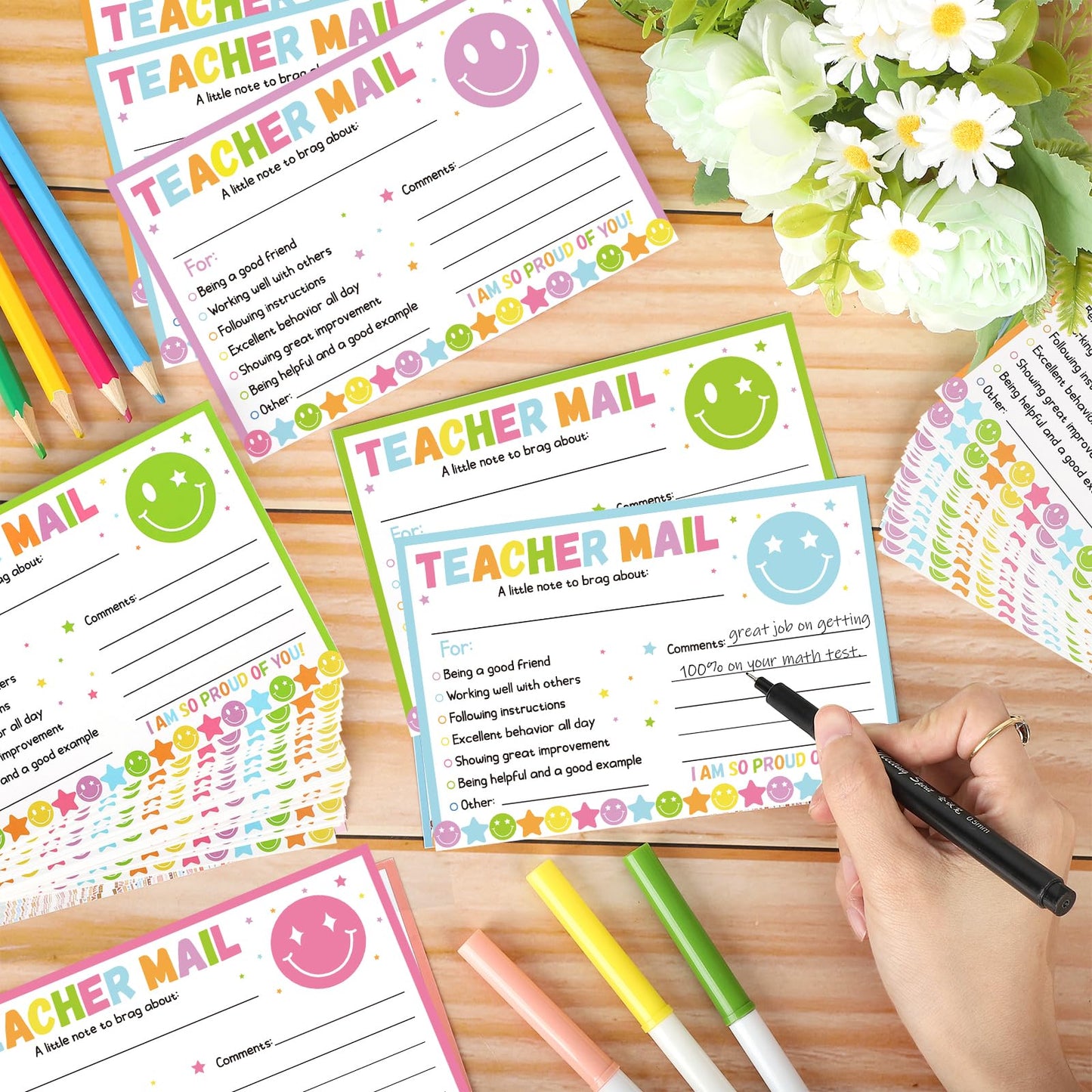 60Pcs Teacher Mail Notes to Parents, Boho Happy Mail from Teacher, Brag Cards for Students Behavior Classroom Must Haves to Send Home for Preschool Kindergarten Elementary School Supplies (Boho)