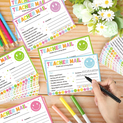 60Pcs Teacher Mail Notes to Parents, Boho Happy Mail from Teacher, Brag Cards for Students Behavior Classroom Must Haves to Send Home for Preschool Kindergarten Elementary School Supplies (Boho)