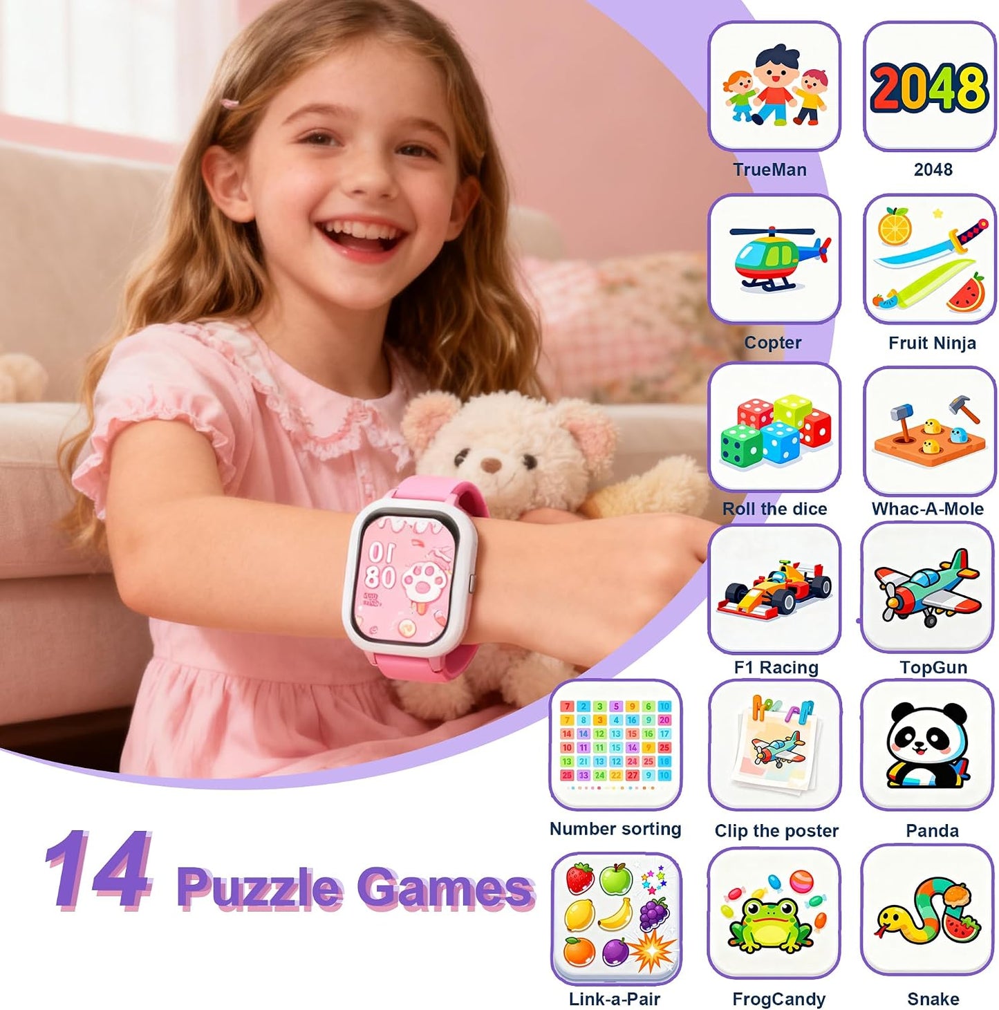 Kids Smart Watch 4-15 Ys, Standalone&APP Dual Use, Bluetooth Call, Kid Gift | 1.8'' IP68 Boys Girls Fitness Tracker, DIY Sports Modes, Heart Rate&Sleep Monitor, 13 Alarms, Weather, Smart Reminder, Games