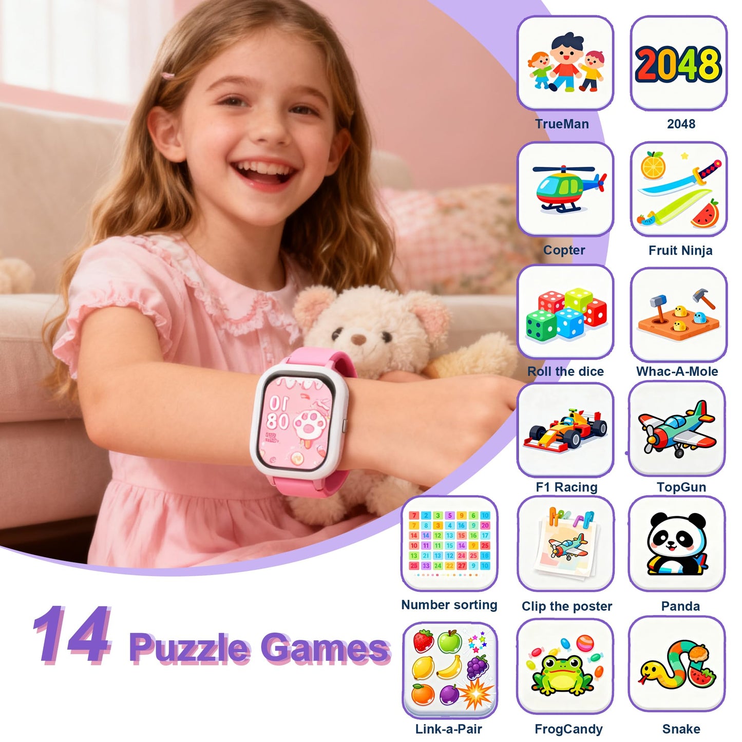 Kids Smart Watch 4-15 Ys, Standalone&APP Dual Use, Bluetooth Call, Kid Gift | 1.8'' IP68 Boys Girls Fitness Tracker, DIY Sports Modes, Heart Rate&Sleep Monitor, 13 Alarms, Weather, Smart Reminder, Games