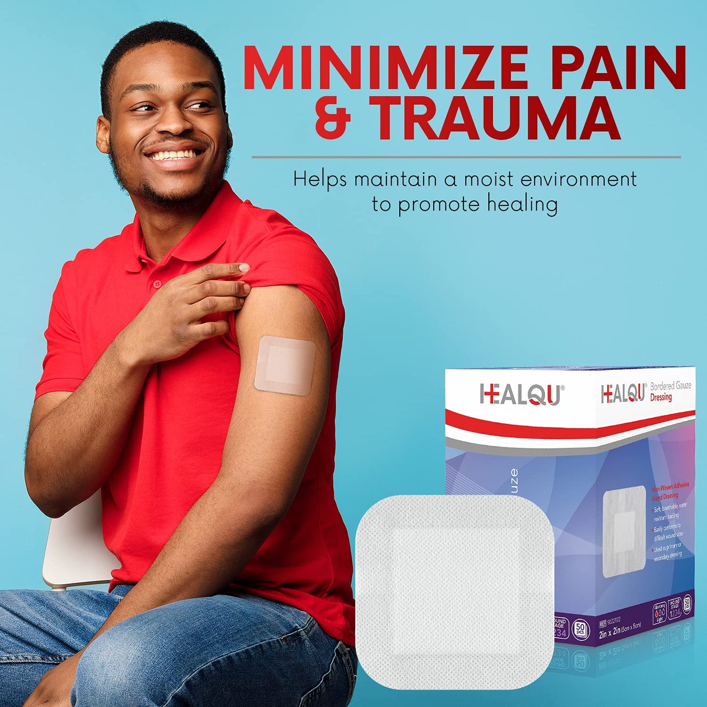 HEALQU Island Dressing - 4"x4", 30 Count - Bordered Gauze Sterile Individually Wrapped Gauze Pads, Water-Resistant, Non-Woven Backing - Soft and Breathable Wound Dressing for First Aid and Medical | Water-Resistant, Latex-Free, High Absorbent, Adhesive Bo