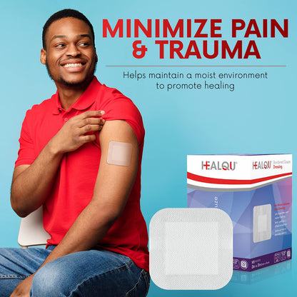 HEALQU Island Dressing - 4"x4", 30 Count - Bordered Gauze Sterile Individually Wrapped Gauze Pads, Water-Resistant, Non-Woven Backing - Soft and Breathable Wound Dressing for First Aid and Medical | Water-Resistant, Latex-Free, High Absorbent, Adhesive Bo