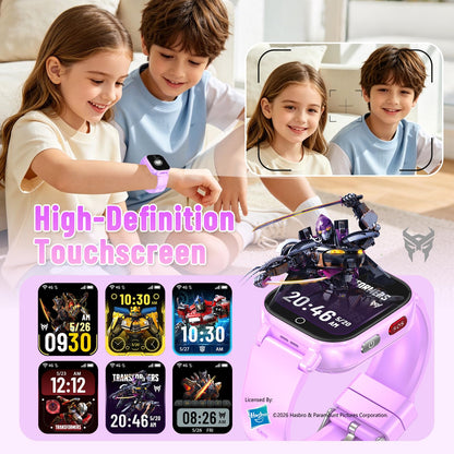 Transformers 4G Kids Smart Watch Phone, GPS, Video Call, Waterproof - Pink | Smartwatch for Boys Girls Ages 4-12, Class Mode, SOS, Camera, Alarm, Touch Screen, Gifts with Bonus Woven Strap & SIM Card