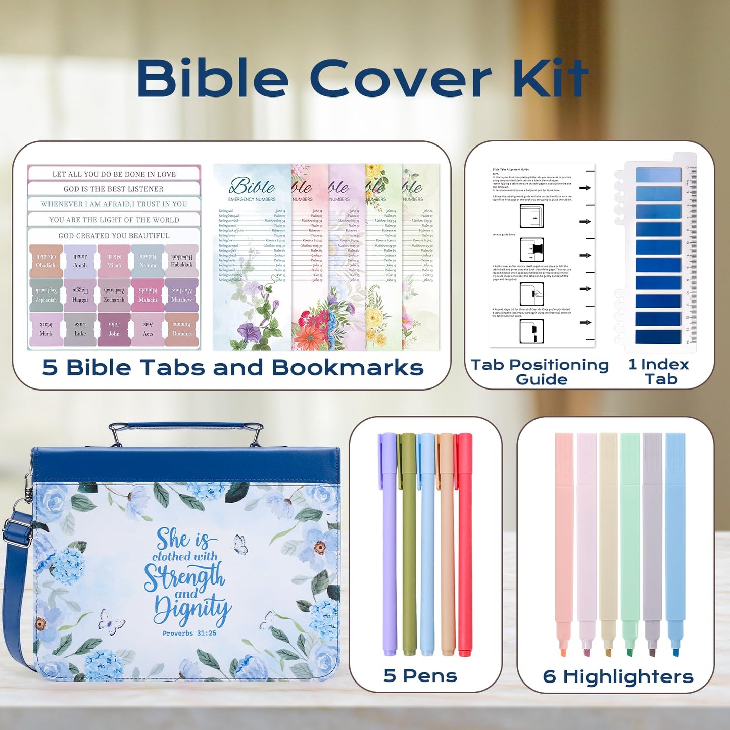 XKDOUS 20 Pcs Bible Case Set with Tabs, Pens, Study Supplies Carrier Holder Portable Men's Bible Bag Church Book Leather Cover Father Day Christian Gift for Dad, Mom, Men, Women