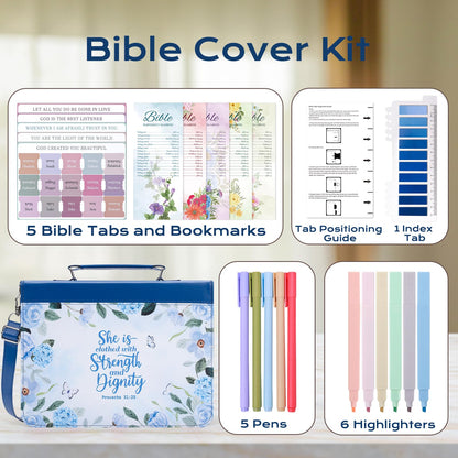 XKDOUS 20 Pcs Bible Case Set with Tabs, Pens, Study Supplies Carrier Holder Portable Men's Bible Bag Church Book Leather Cover Father Day Christian Gift for Dad, Mom, Men, Women