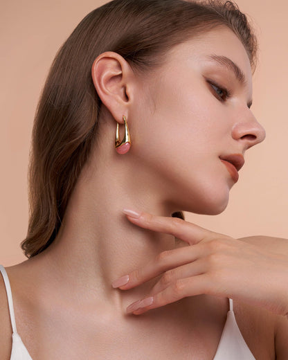 SNGIA Long Oval Chunky Dangle 18K Gold Plated Hoops with Colored Resin Gemstone Statement Earrings for Women, (Green, Brown, Light blue, Dark Blue), Bold Drop Handmade Exaggerated Irregular Trendy Bohemian Jewelry Gifts, Unique Dangling Teardrop Baroque S