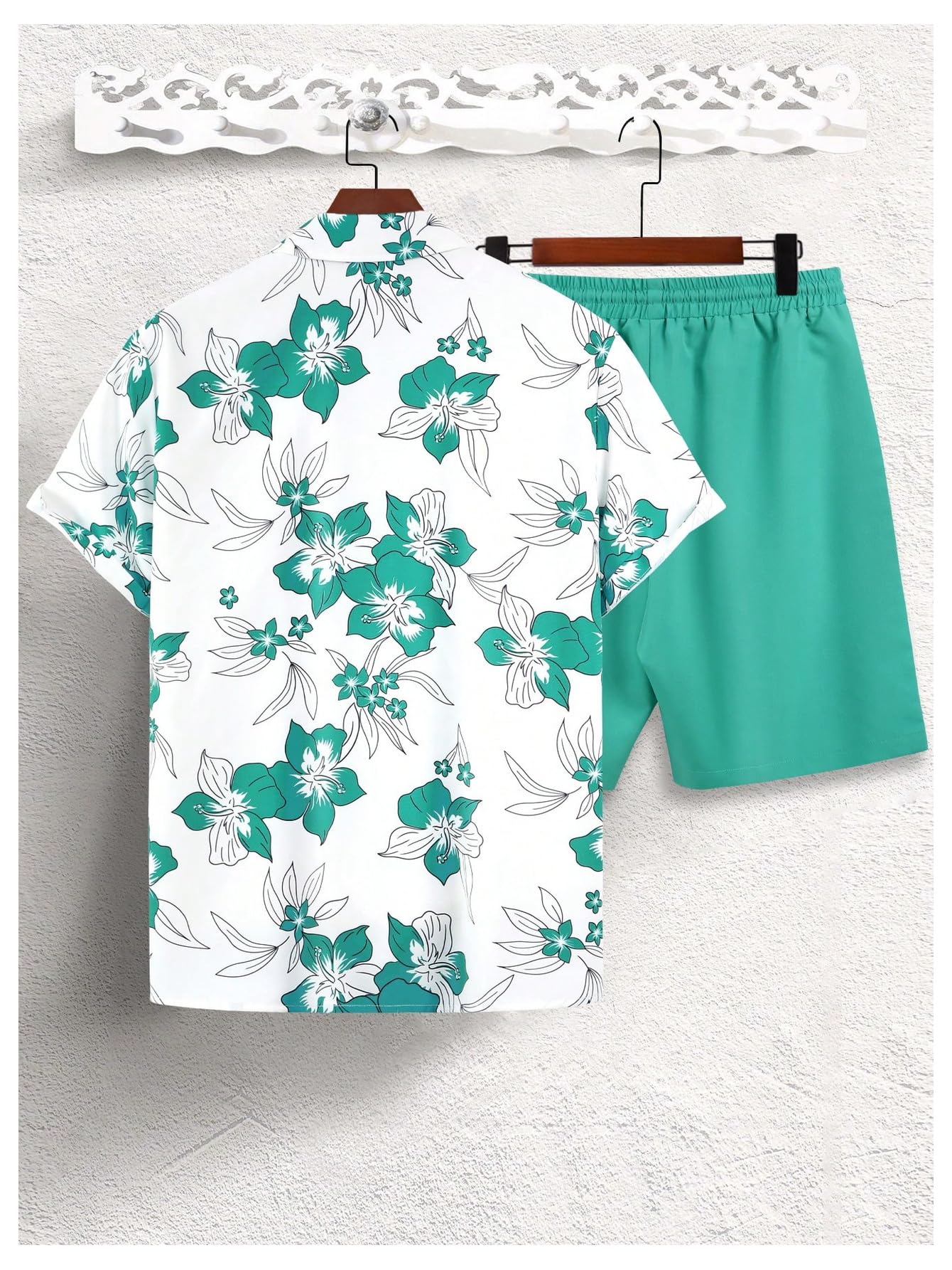 GORGLITTER Men's Vacation Beach Cruise Summer Outfits 2 Piece Shorts Set Hawaiian Button Down Shirt and Shorts