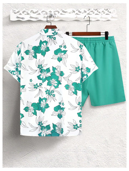 GORGLITTER Men's Vacation Beach Cruise Summer Outfits 2 Piece Shorts Set Hawaiian Button Down Shirt and Shorts