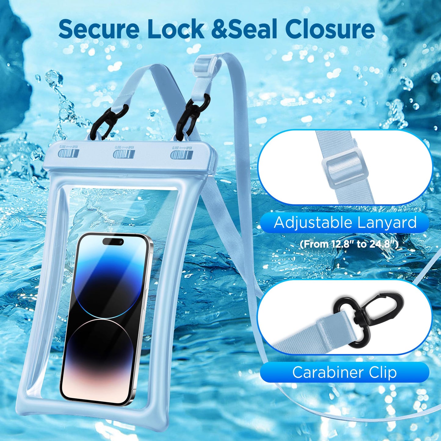 CACOE Floatable Waterproof Phone Pouch 2 Pack Up to 9.0", Black+Green | Floatable, IPX8 Waterproof Phone Case,Adjustable Lanyard,Dry Bags for Beach/Cruise/Travel/Camping/Kayak/Vacation Essentials