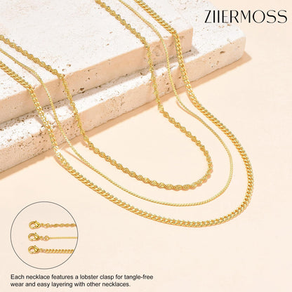 3PCS Gold Necklaces for Women,Chunky Statement Gold Plated Necklace Stack Layered Sterling Silver Herringbone Chains for Women Dainty Trendy Silver Chains Stacked Jewelry Gifts