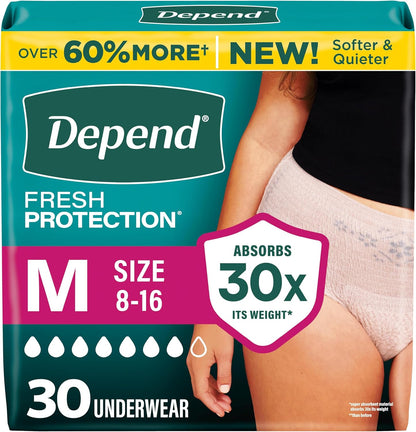 Depend Fresh Protection Adult Diapers, Incontinence Underwear for Women, Disposable, Maximum, XXL, Blush, 44 Count (2 Packs of 22), Packaging May Vary