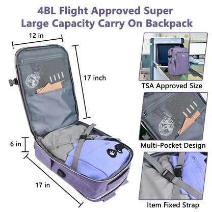 Travel Carry On 17.5" Laptop Expandable Backpack for Men Women, Personal Item Bag Waterproof Airline Approved with USB Charging Hole 3 Packing Cubes, Large Weekender Daypack Business Luggage Suitcase