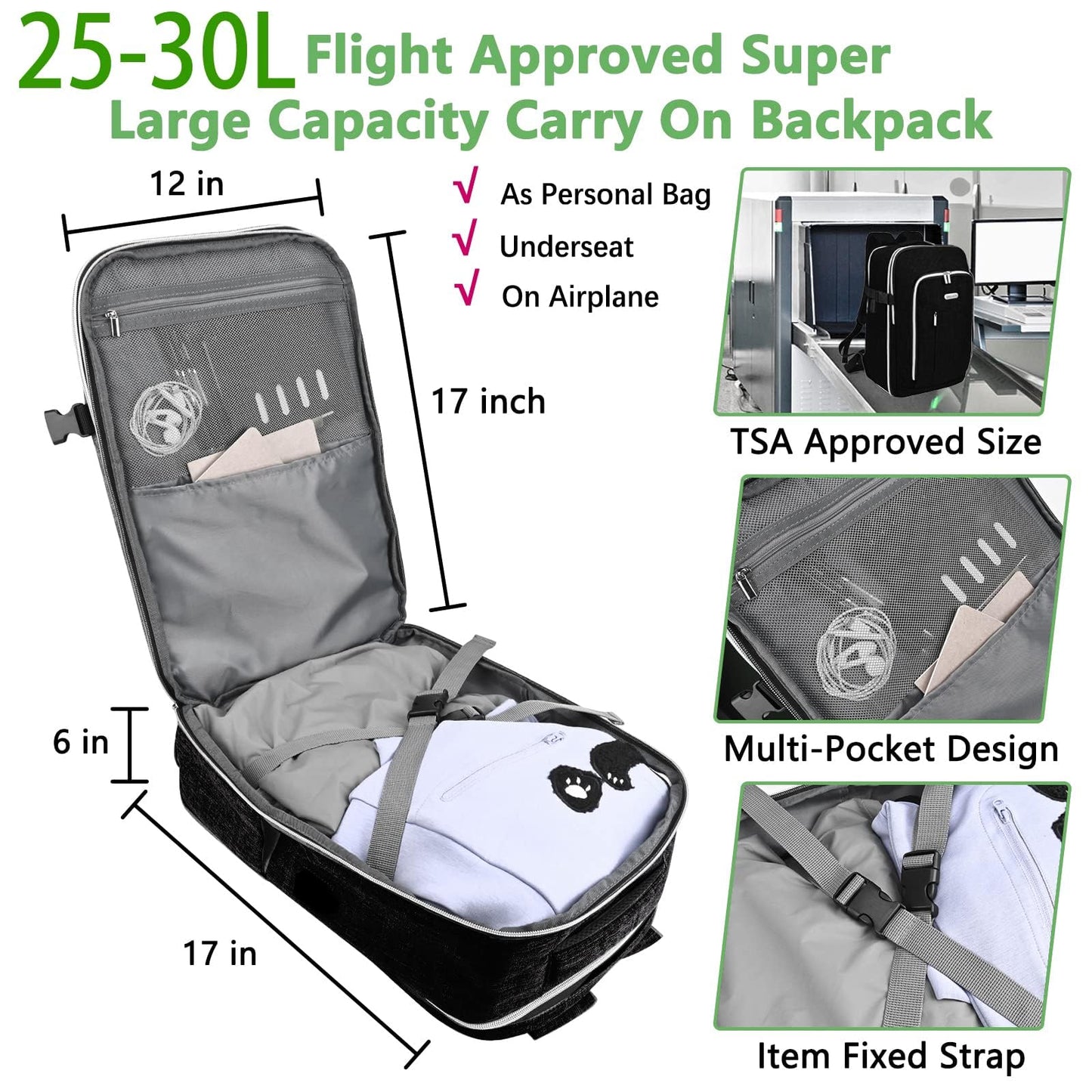 Travel Carry On 17.5" Laptop Expandable Backpack for Men Women, Personal Item Bag Waterproof Airline Approved with USB Charging Hole 3 Packing Cubes, Large Weekender Daypack Business Luggage Suitcase