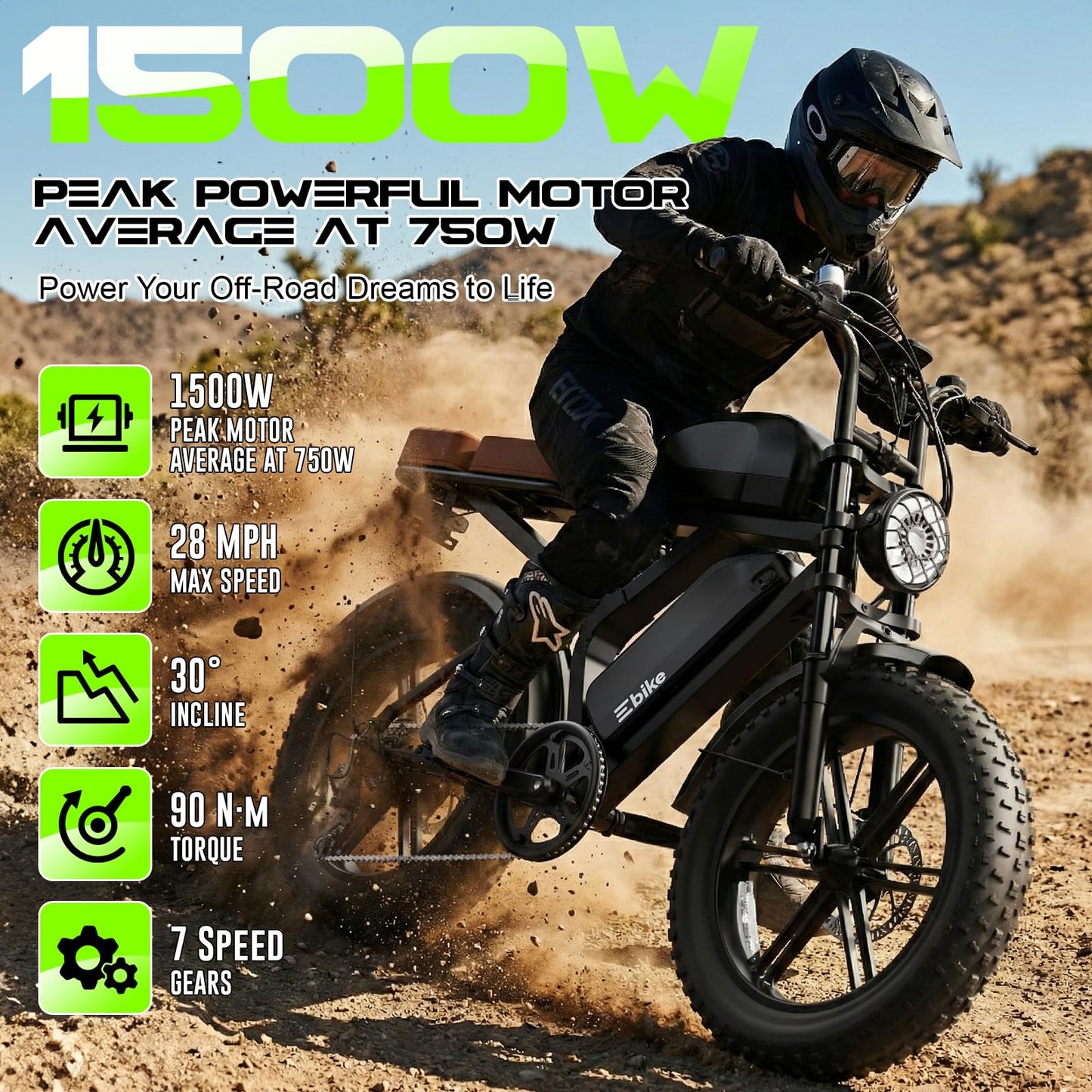Electric Bike for Adults, Peak 1500W Motor Retro E Bike, Range 65/120Miles, 48V 15Ah Removable Battery, 20"x4" Fat Tires, Full Suspension, APP Control, Off-Road Ebike for City Commuting