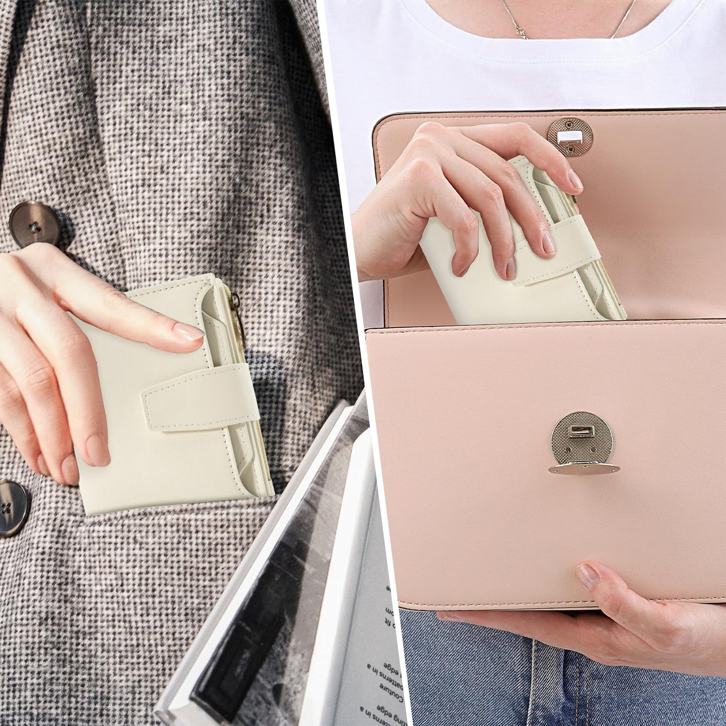 Airkit Small Wallet Women RFID Blocking Soft Leather Bifold Compact Card Holder Wallet for Women with Zipper Coin Pocket 4 ID Window