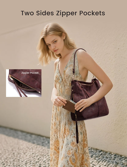 Realer Hobo Crossbody Bags for Women Designer Faux Leather Hobo Handbags Retro Large Size Shoulder Bag Bucket Purse