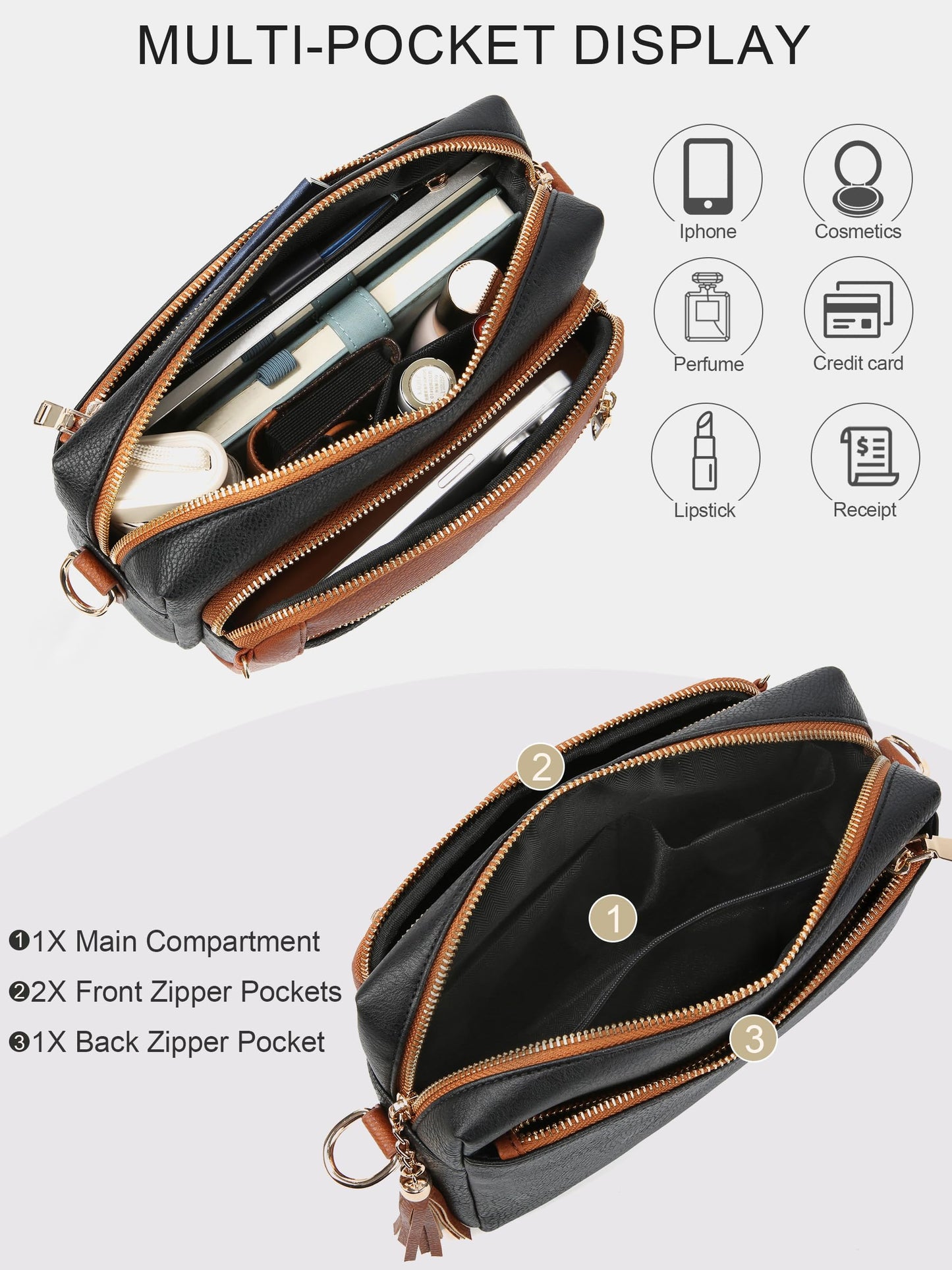 Small Leather Crossbody Bags for Women Anti theft Purses and Handbag Shoulder Hangbag with Wide Strap Tassel