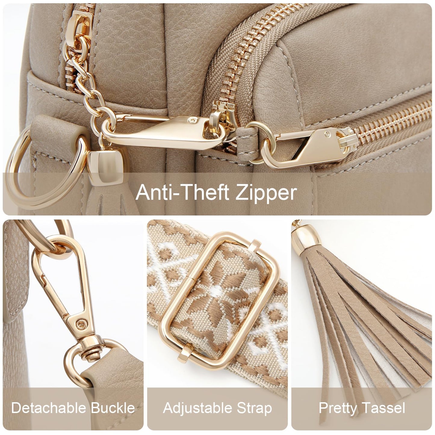 Small Leather Crossbody Bags for Women Anti theft Purses and Handbag Shoulder Hangbag with Wide Strap Tassel