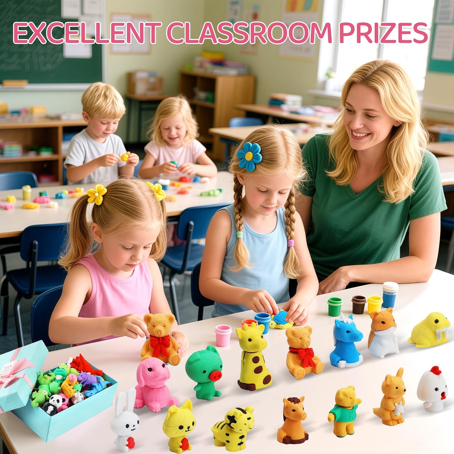 URSKYTOUS 60Pcs Animal Erasers Desk Pets for Kids,Classroom Prizes | Bulk Puzzle Erasers Toys,Party Favors,Back to School,Treasure Chest,Goodie Bag Stuffers,Easter Egg Fillers,Stocking Stuffers