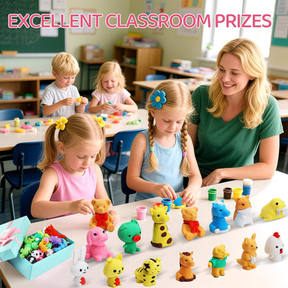 URSKYTOUS 60Pcs Animal Erasers Desk Pets for Kids,Classroom Prizes | Bulk Puzzle Erasers Toys,Party Favors,Back to School,Treasure Chest,Goodie Bag Stuffers,Easter Egg Fillers,Stocking Stuffers