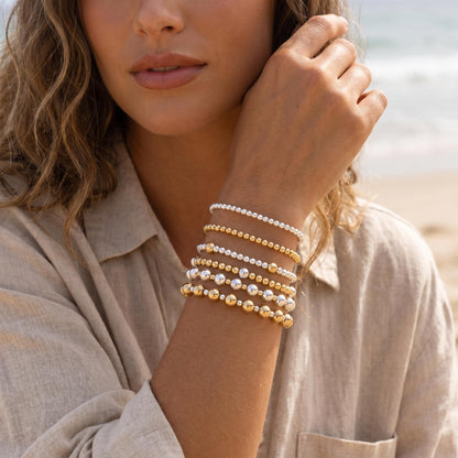 14K Gold Plated Pearl Beaded Cross Bracelets Stack Set for Women,Stretch Boho Colorful Christian Beads Ball Jewelry Friendship Summer Trendy Gift