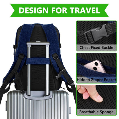 Travel Carry On 17.5" Laptop Expandable Backpack for Men Women, Personal Item Bag Waterproof Airline Approved with USB Charging Hole 3 Packing Cubes, Large Weekender Daypack Business Luggage Suitcase